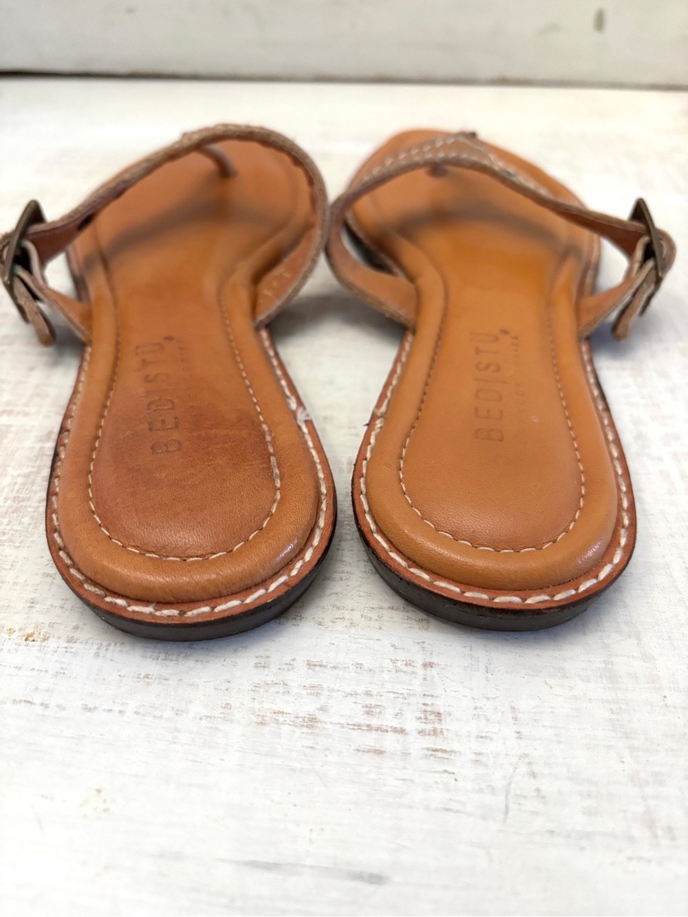Bed Stu Leather Thong Sandal Slip Buckle On Size 8 - Picture 6 of 9